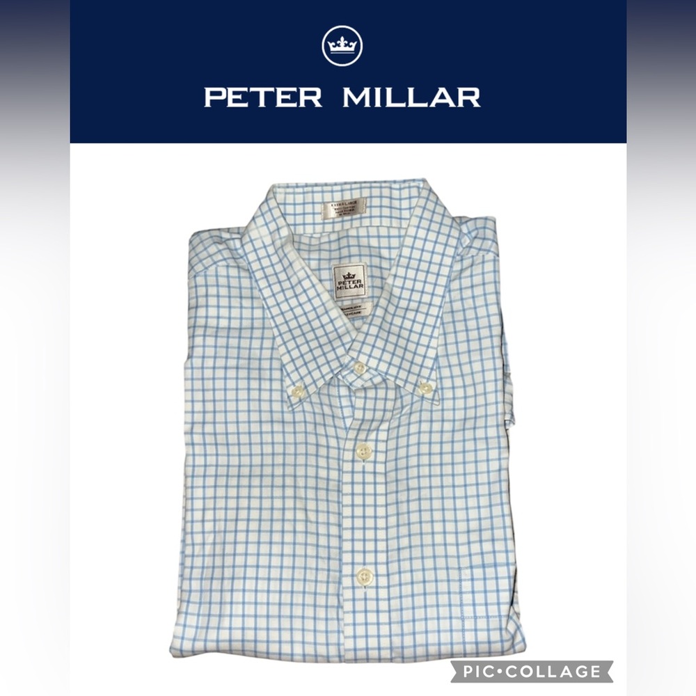 Peter Millar Casual Blue and White Check Shirt